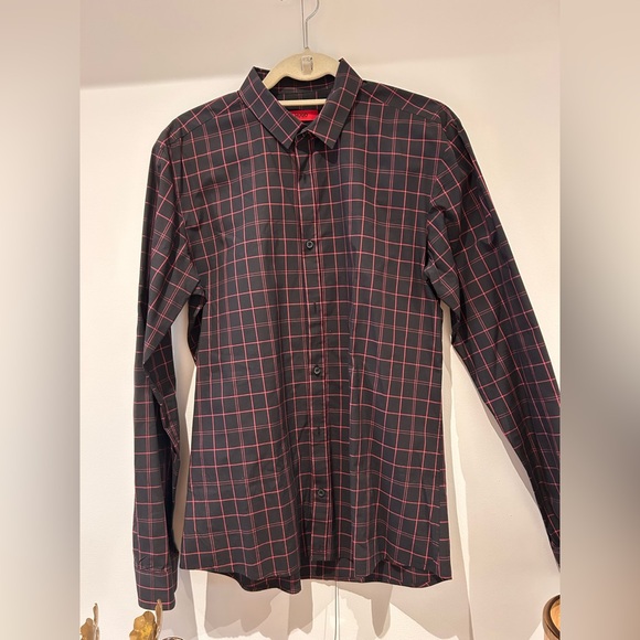 Hugo Boss Check Pattern Black Slim Fit Shirt - Picture 1 of 2